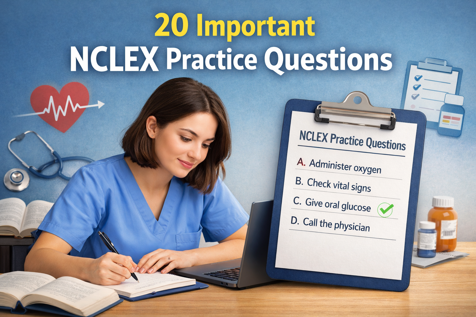 20 important NCLEX practice questions for nursing exam preparation