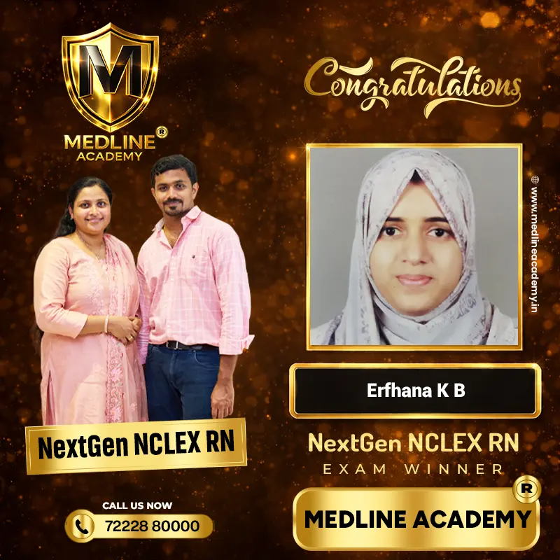 Erfhana K B NextGen NCLEX RN exam winner from Medline Academy Kerala