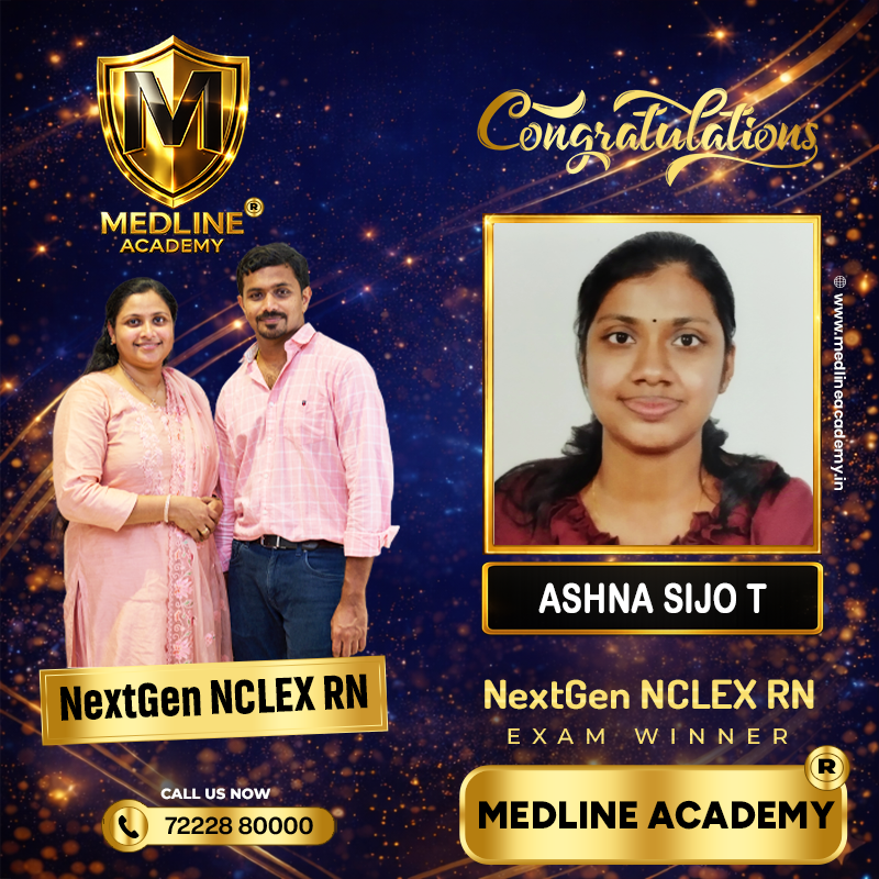 “Ashna Sijo T NCLEX-RN success story from Medline Academy – trained under Ainstin S Dennis and Tincy Mathew, leading NCLEX coaching centre in Kerala”