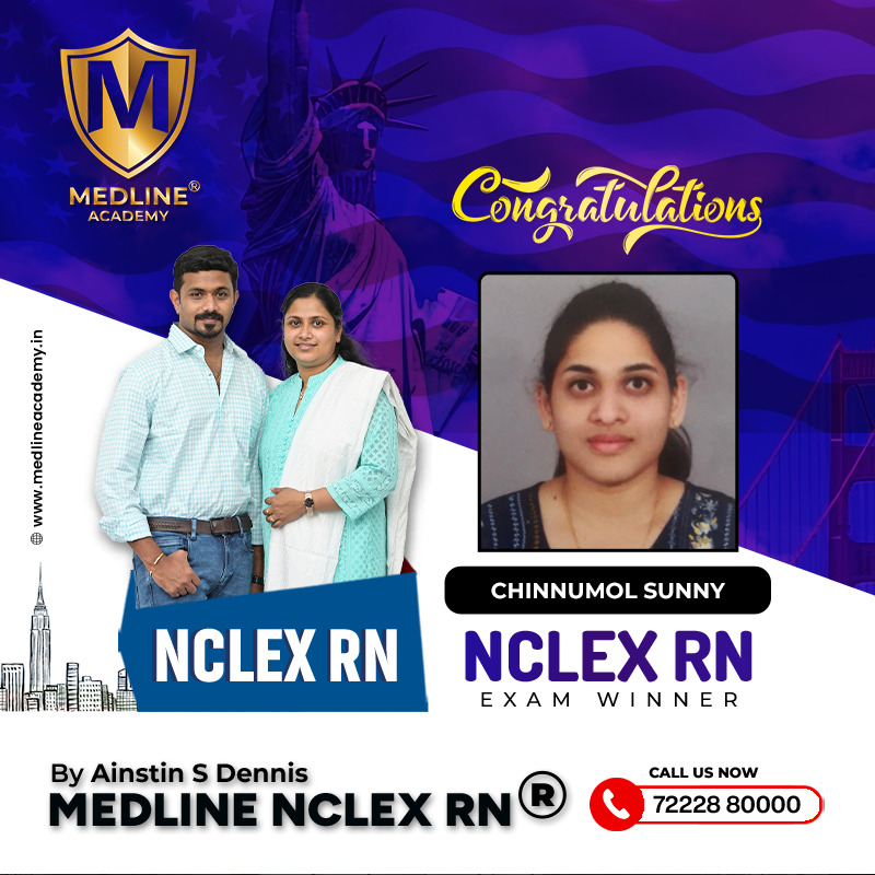 “Chinnumol Sunny NCLEX-RN success story from Medline Academy – trained under Ainstin S Dennis and Tincy Mathew, leading NCLEX coaching centre in Kerala”