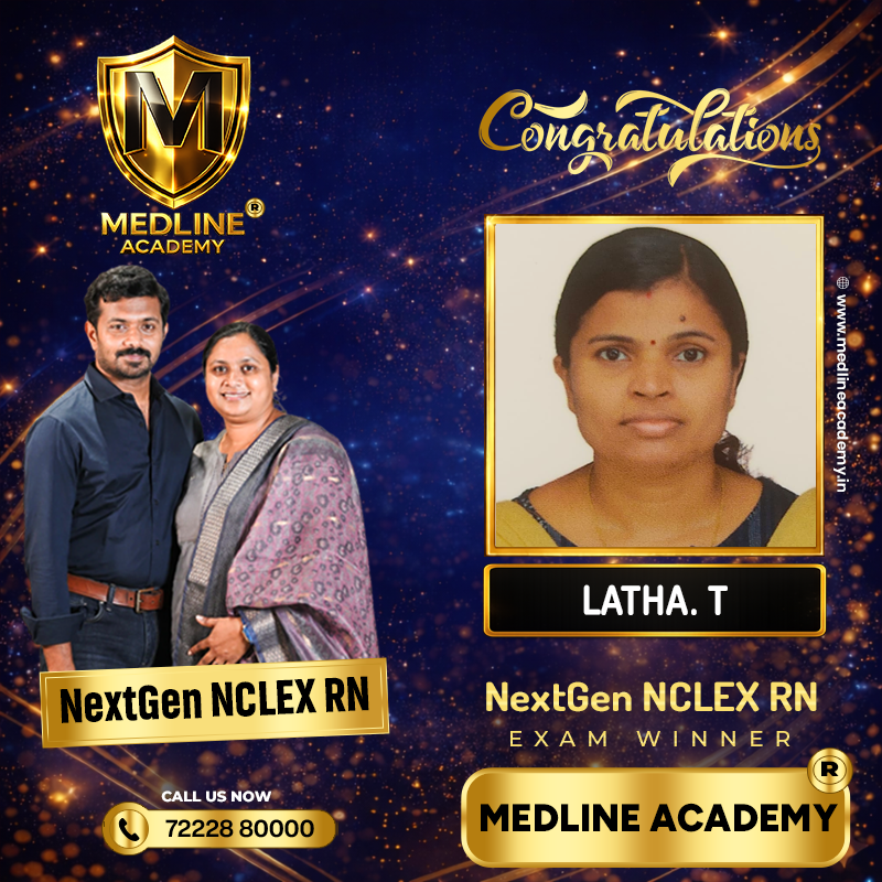 “Latha T NCLEX-RN success story from Medline Academy – trained under Ainstin S Dennis and Tincy Mathew, leading NCLEX coaching centre in Kerala”