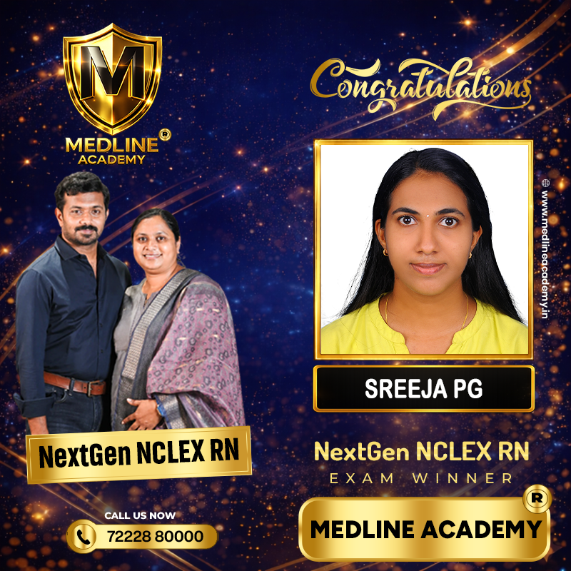 “Sreeja P G NCLEX-RN success story from Medline Academy – trained under Ainstin S Dennis and Tincy Mathew, leading NCLEX coaching centre in Kerala”