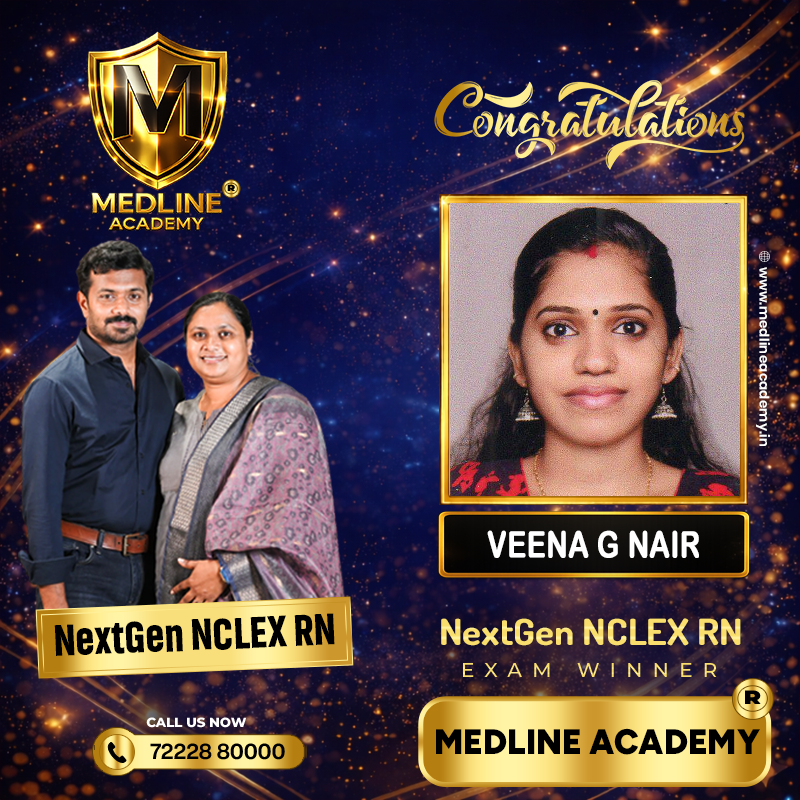 “Veena G Nair NCLEX-RN success story from Medline Academy – trained under Ainstin S Dennis and Tincy Mathew, leading NCLEX coaching centre in Kerala”
