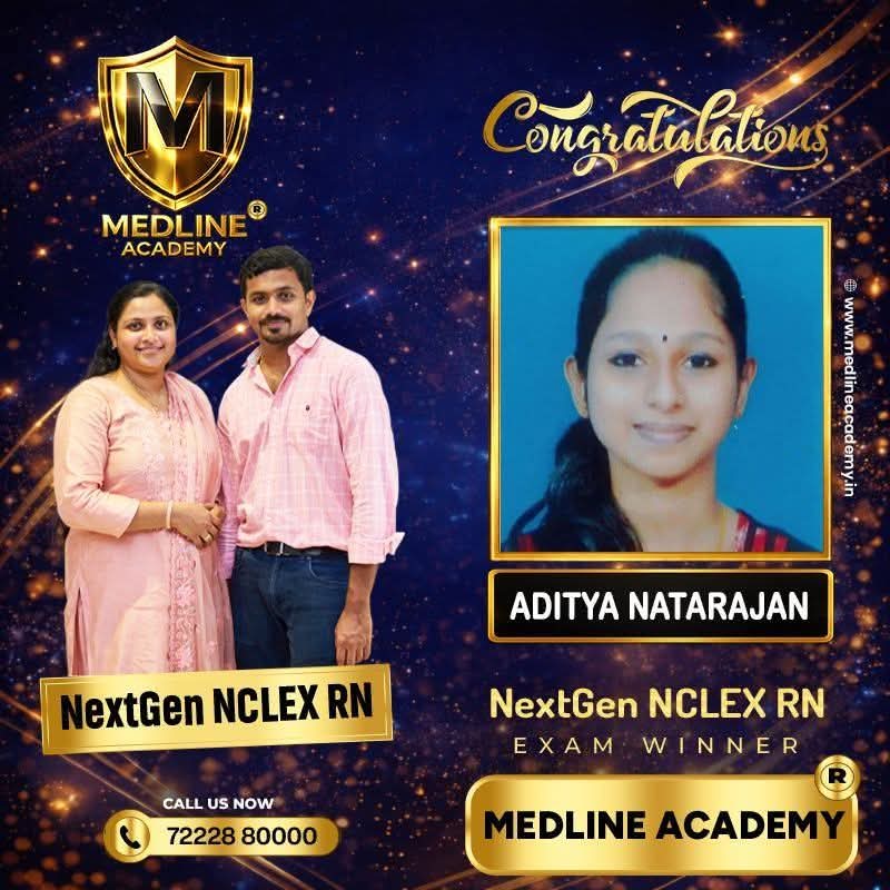 Aditya Natarajan NCLEX-RN success story from Medline Academy – trained under Ainstin S Dennis and Tincy Mathew, leading NCLEX coaching centre in Kerala”