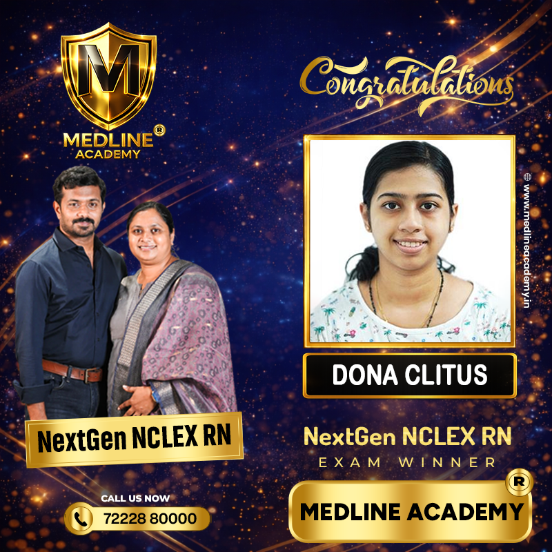“Dona Clitus NCLEX-RN success story from Medline Academy – trained under Ainstin S Dennis and Tincy Mathew, leading NCLEX coaching centre in Kerala”