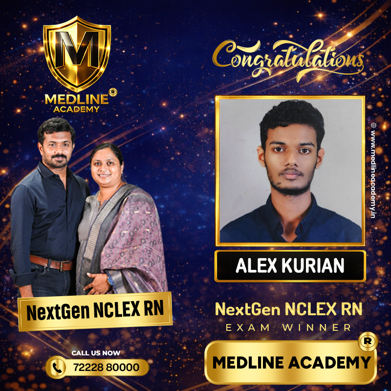 “Alex Kurian NCLEX-RN success story from Medline Academy – trained under Ainstin S Dennis and Tincy Mathew, leading NCLEX coaching centre in Kerala”