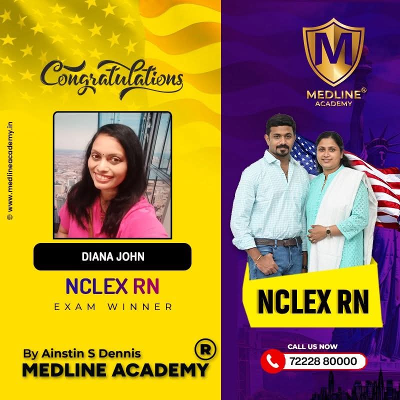 “Diana John NCLEX-RN success story from Medline Academy – trained under Ainstin S Dennis and Tincy Mathew, leading NCLEX coaching centre in Kerala”