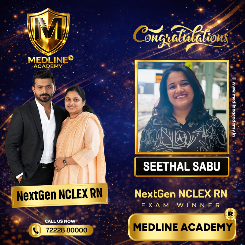 “SEETHAL SABU NCLEX-RN success story from Medline Academy – trained under Ainstin S Dennis and Tincy Mathew, leading NCLEX coaching centre in Kerala”