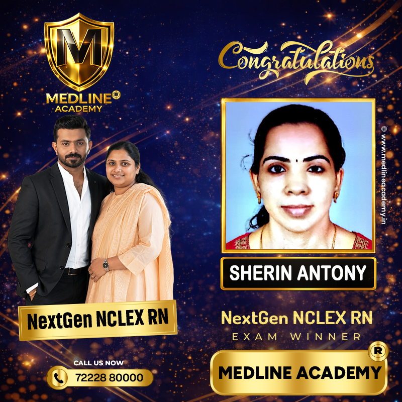 “ASherin Antony NCLEX-RN success story from Medline Academy – trained under Ainstin S Dennis and Tincy Mathew, leading NCLEX coaching centre in Kerala”