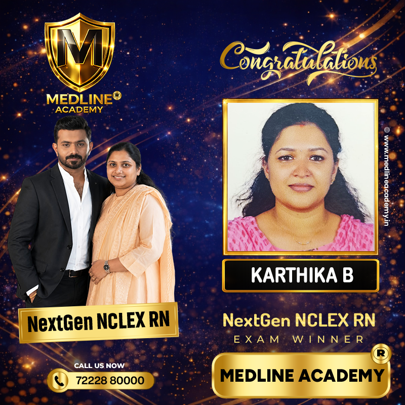 Karthika B NCLEX-RN success story from Medline Academy – trained under Ainstin S Dennis and Tincy Mathew, leading NCLEX coaching centre in Kerala”