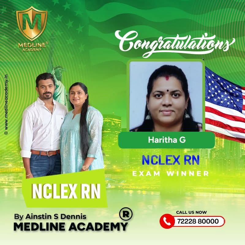 “Haritha G NCLEX-RN success story from Medline Academy – trained under Ainstin S Dennis and Tincy Mathew, leading NCLEX coaching centre in Kerala”
