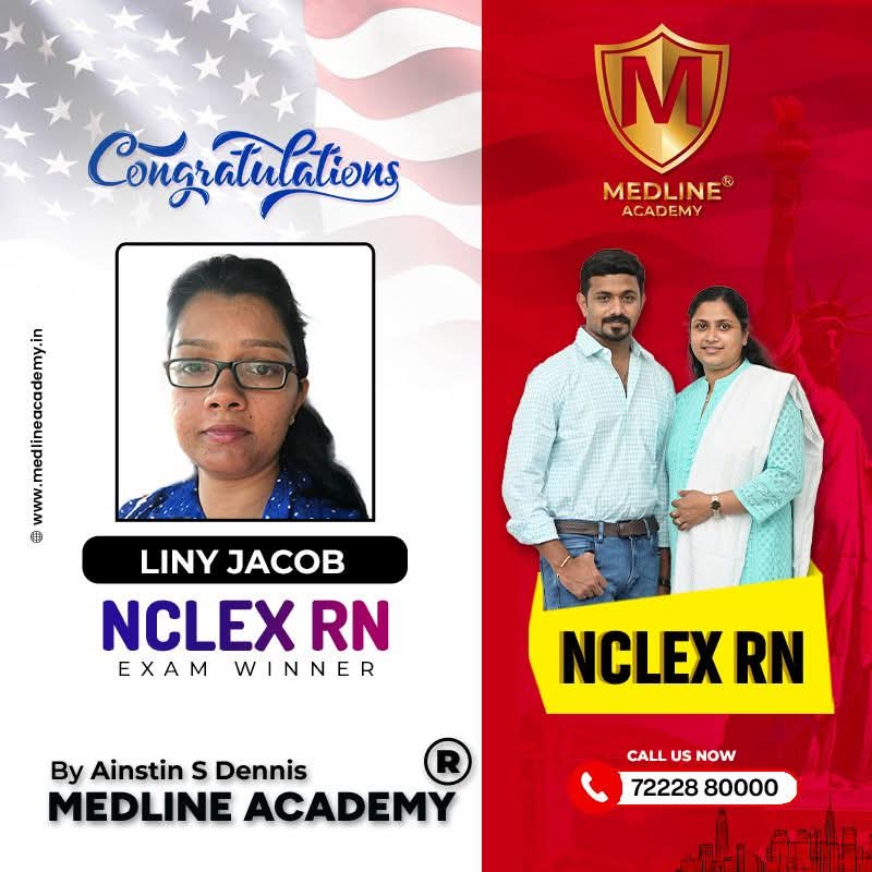 “Lincy Jacob NCLEX-RN success story from Medline Academy – trained under Ainstin S Dennis and Tincy Mathew, leading NCLEX coaching centre in Kerala”