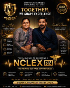 “Medline Academy NCLEX RN Coaching Centre in Kerala led by Ainstin S Dennis and Tincy Mathew – Best NCLEX RN Classes Kerala with NextGen NCLEX training, clinical judgment model and daily live sessions”