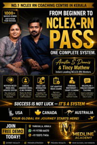 “Medline Academy Kerala – NCLEX RN Training by Ainstin S Dennis and Tincy Mathew, No 1 NCLEX RN Coaching Centre in Kerala helping nurses achieve USA Canada Australia RN success”