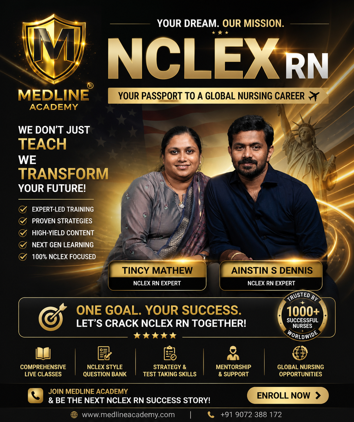 “Best NCLEX RN Coaching Centre in Kerala Medline Academy founded by Ainstin S Dennis and Tincy Mathew providing NCLEX RN classes Kerala, adaptive mock tests, NextGen NCLEX case studies and personal mentorship for global nursing success”