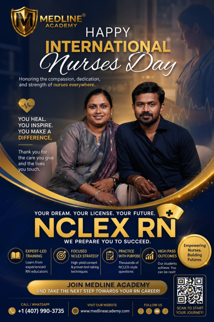 Medline Academy NCLEX-RN Coaching Kerala 2026 with Ainstin S Dennis and Tincy Mathew teaching NextGen NCLEX clinical judgment training for USA Canada and Australia nurses