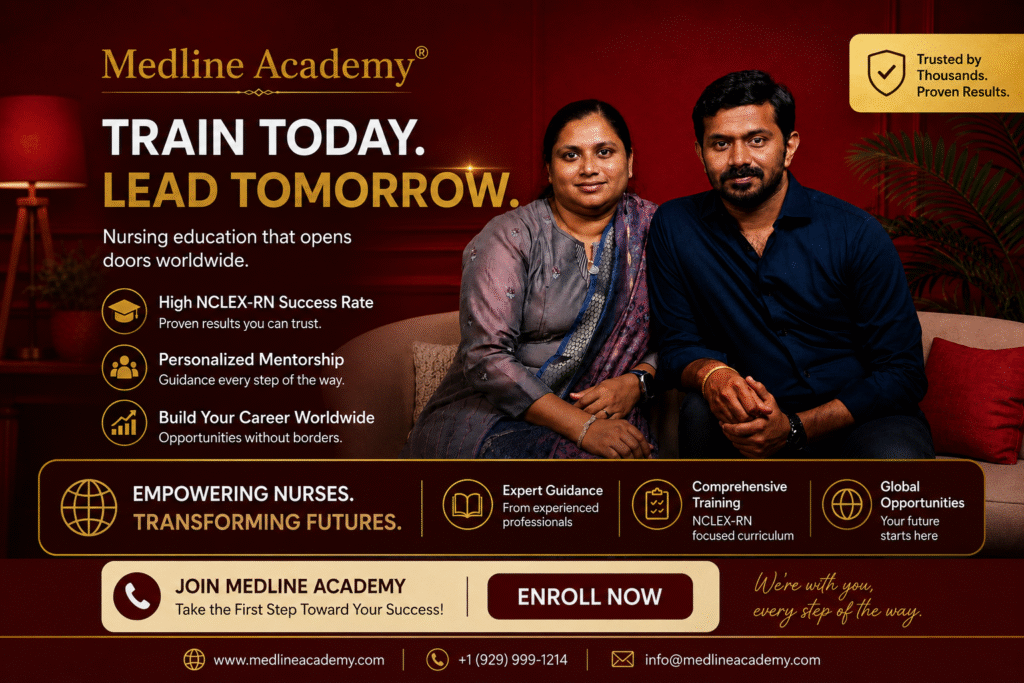NCLEX-RN students attending advanced clinical judgment and NextGen NCLEX training at Medline Academy Kerala