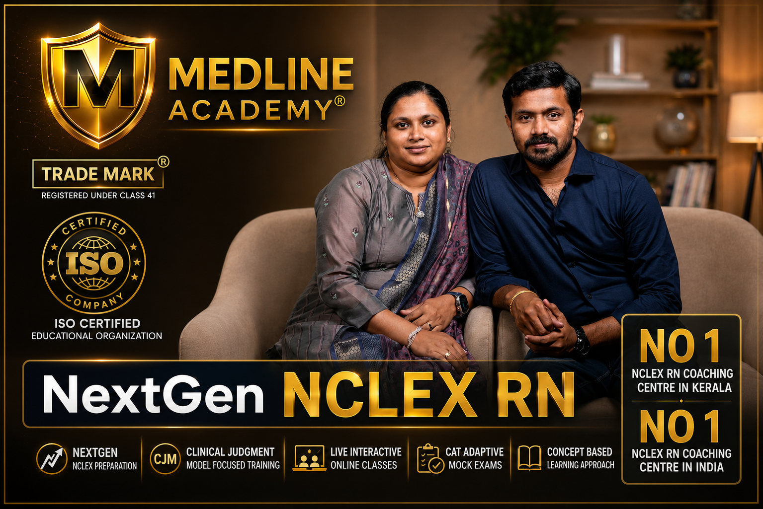 Medline Academy® NextGen NCLEX-RN Training Kerala with Clinical Judgment Model preparation, CAT adaptive mock exams, Malayalam and English live classes led by Ainstin S Dennis and Tincy Mathew