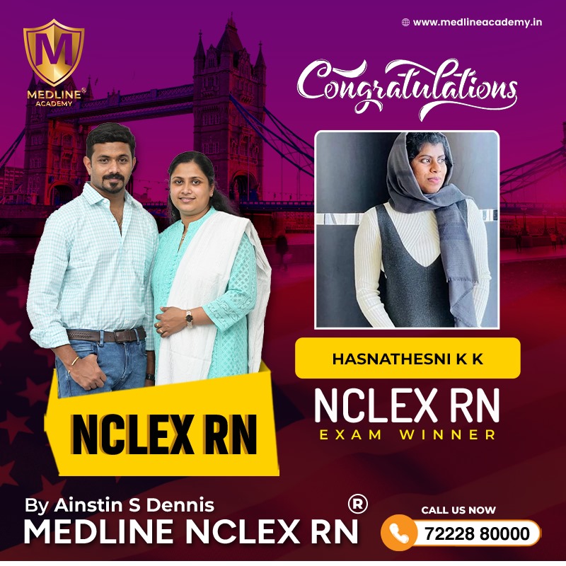 “Hasnathesni k k NCLEX-RN success story from Medline Academy – trained under Ainstin S Dennis and Tincy Mathew, leading NCLEX coaching centre in Kerala”
