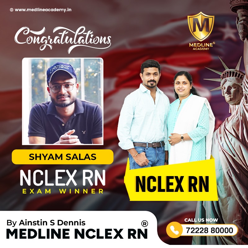 NCLEX-RN success story from Medline Academy – trained under Ainstin S Dennis and Tincy Mathew, leading NCLEX coaching centre in Kerala
