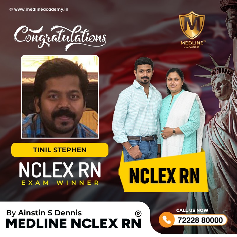 Tinil Stephen NCLEX-RN success story from Medline Academy – trained under Ainstin S Dennis and Tincy Mathew, leading NCLEX coaching centre in Kerala”