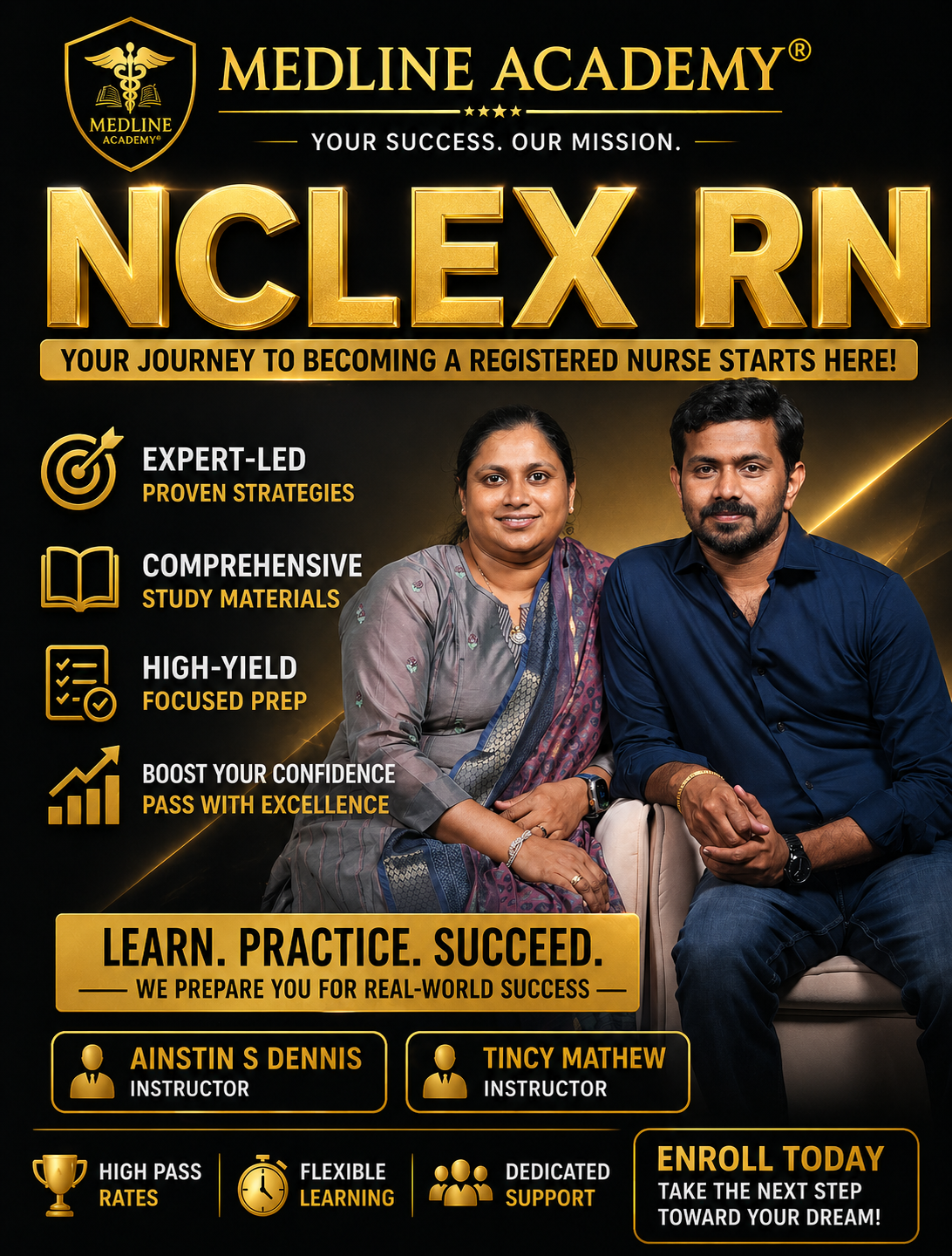 Medline Academy No 1 NCLEX RN Coaching Centre in Kerala providing NGN 2026 training by Ainstin S Dennis and Tincy Mathew