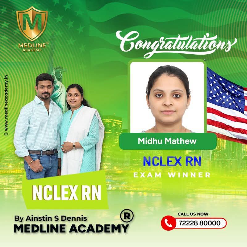 meera saju celebrates NCLEX-RN success with Medline Academy, becoming a Global Registered Nurse (RN).
