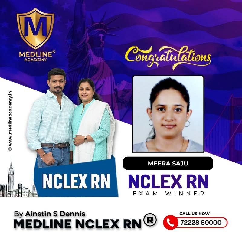meera saju celebrates NCLEX-RN success with Medline Academy, becoming a Global Registered Nurse (RN).