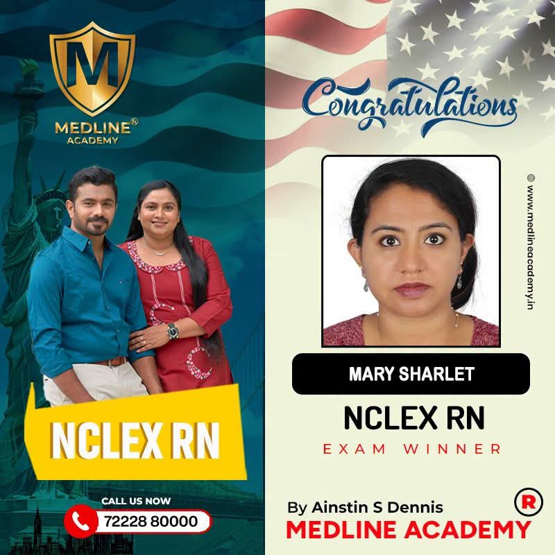 “Mary Sharlet NCLEX-RN success story from Medline Academy – trained under Ainstin S Dennis and Tincy Mathew, leading NCLEX coaching centre in Kerala”