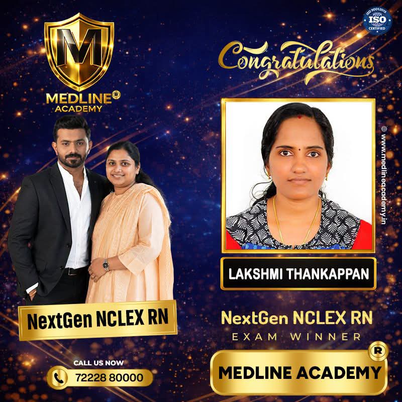“Lakshmi Thankappan NCLEX-RN success story from Medline Academy – trained under Ainstin S Dennis and Tincy Mathew, leading NCLEX coaching centre in Kerala”