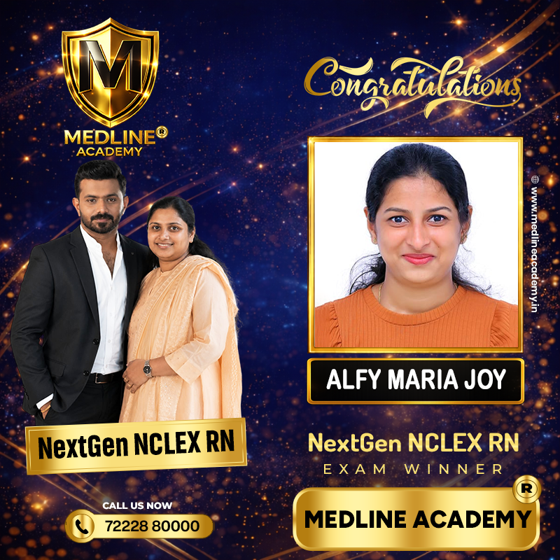 “Alfy maria joy NCLEX-RN success story from Medline Academy – trained under Ainstin S Dennis and Tincy Mathew, leading NCLEX coaching centre in Kerala”