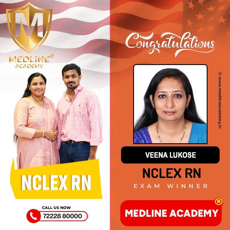 “Veena Lukose NCLEX-RN success story from Medline Academy – trained under Ainstin S Dennis and Tincy Mathew, leading NCLEX coaching centre in Kerala”
