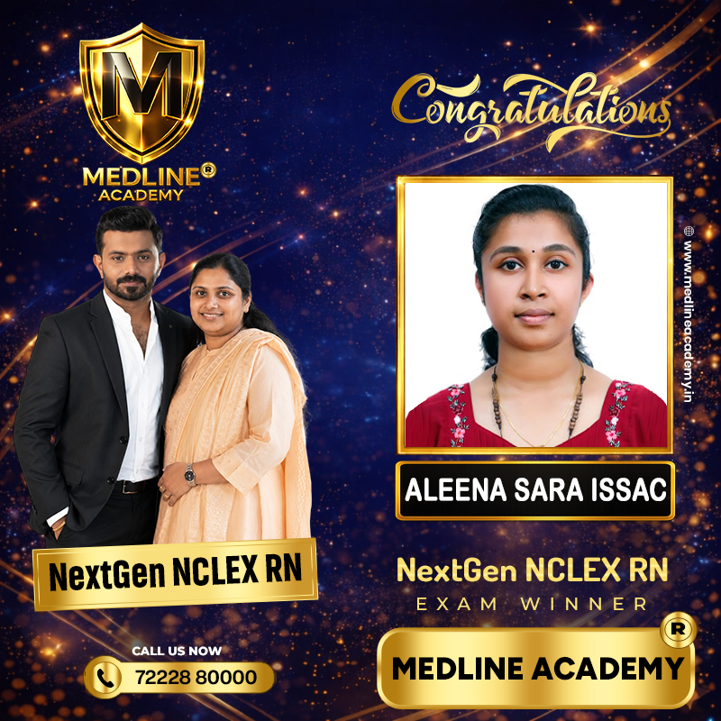 “Aleena Sara Issac NCLEX-RN success story from Medline Academy – trained under Ainstin S Dennis and Tincy Mathew, leading NCLEX coaching centre in Kerala”