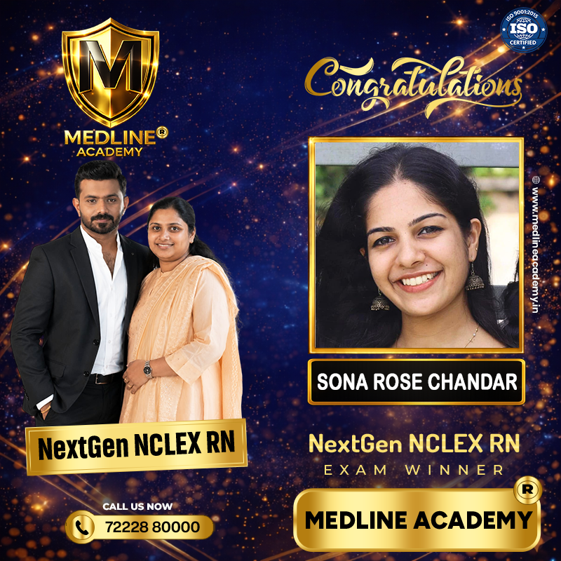 “Sona Rose Chander NCLEX-RN success story from Medline Academy – trained under Ainstin S Dennis and Tincy Mathew, leading NCLEX coaching centre in Kerala”