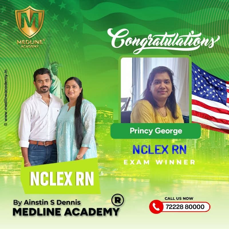 “Princy George NCLEX-RN success story from Medline Academy – trained under Ainstin S Dennis and Tincy Mathew, leading NCLEX coaching centre in Kerala”
