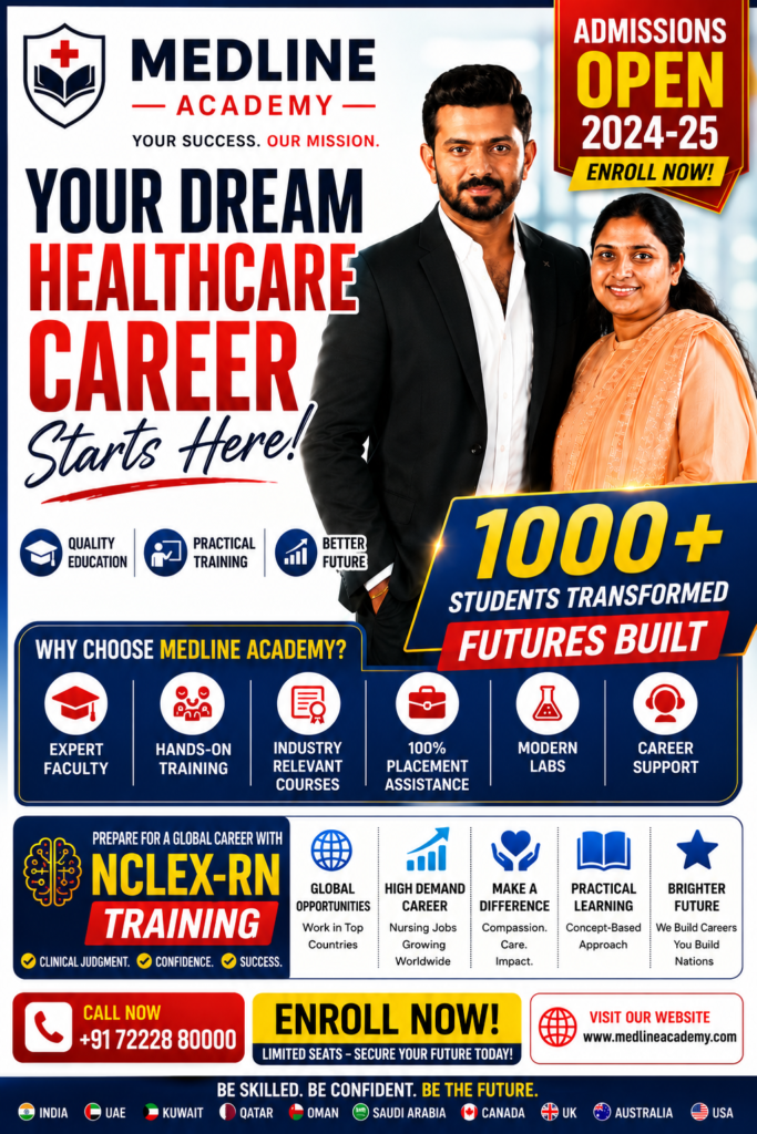 Registered nurse providing patient care in a hospital setting, representing the global nursing shortage, patient safety, clinical judgment, nursing education, NCLEX-RN preparation, healthcare leadership, and international nursing workforce development."