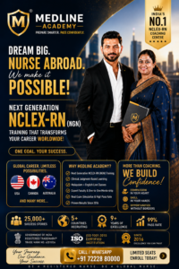"NCLEX-RN clinical judgment and patient safety training at Medline Academy Kerala"