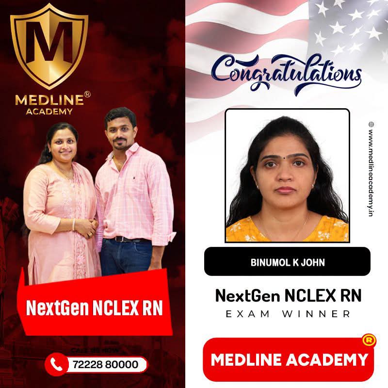 Binumol K John NCLEX-RN success story 2026 from Medline Academy kerala