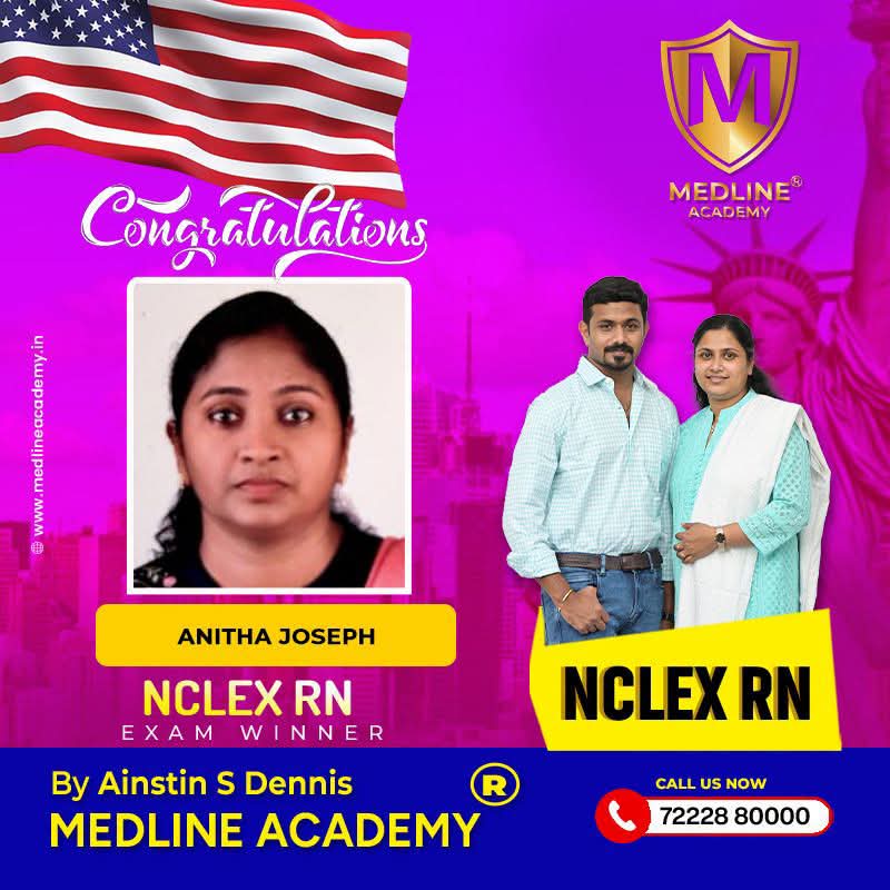 Anitha Joseph NCLEX-RN Result 2026 Medline Academy Thiruvalla kerala