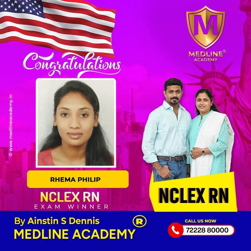 Rhema Philip NCLEX-RN Result 2026 Medline Academy Thiruvalla kerala