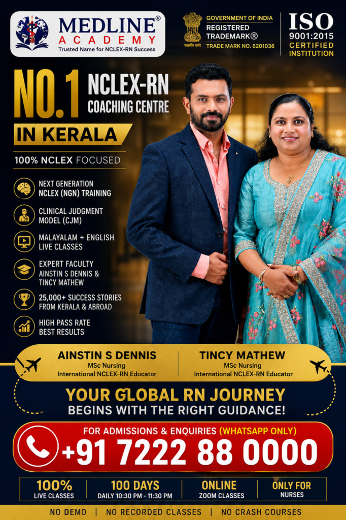 Medline Academy NCLEX-RN coaching session with Ainstin S Dennis and Tincy Mathew guiding nursing students in Next Generation NCLEX (NGN) preparation.