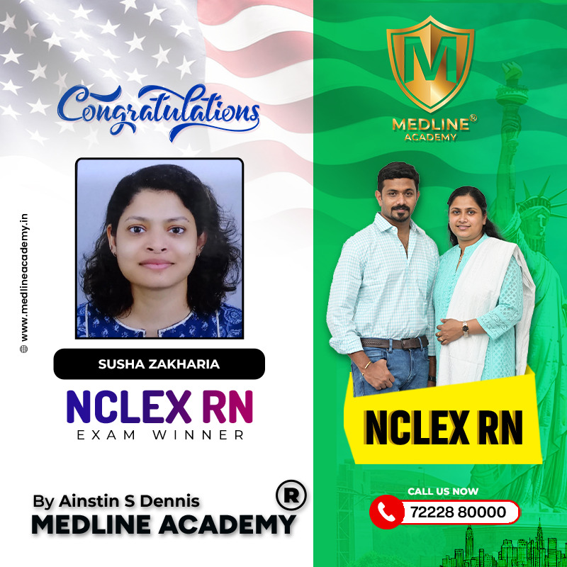 SUZHA ZAKHARIA NCLEX-RN Result 2026 Medline Academy Thiruvalla kerala