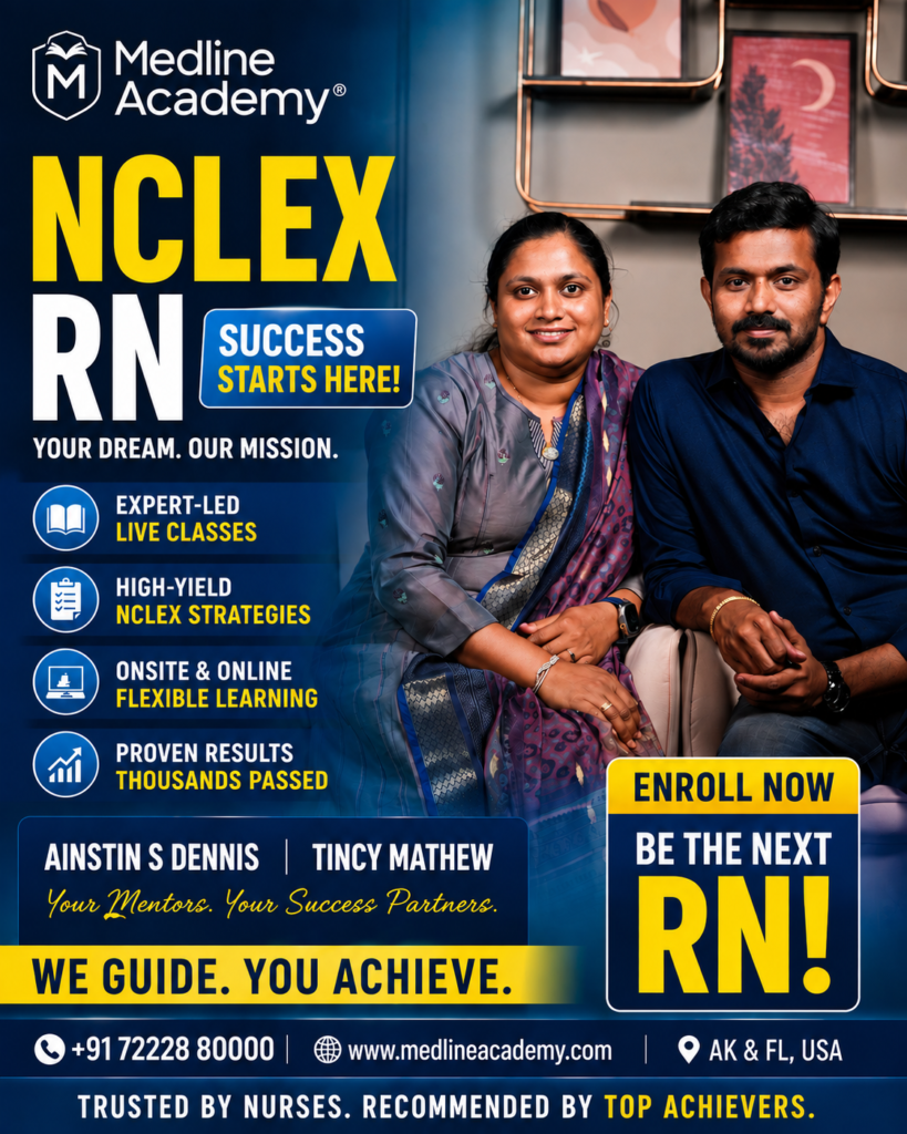 NCLEX-RN pharmacology study guide for Indian nurses with Medline Academy Malayalam and English live coaching.”